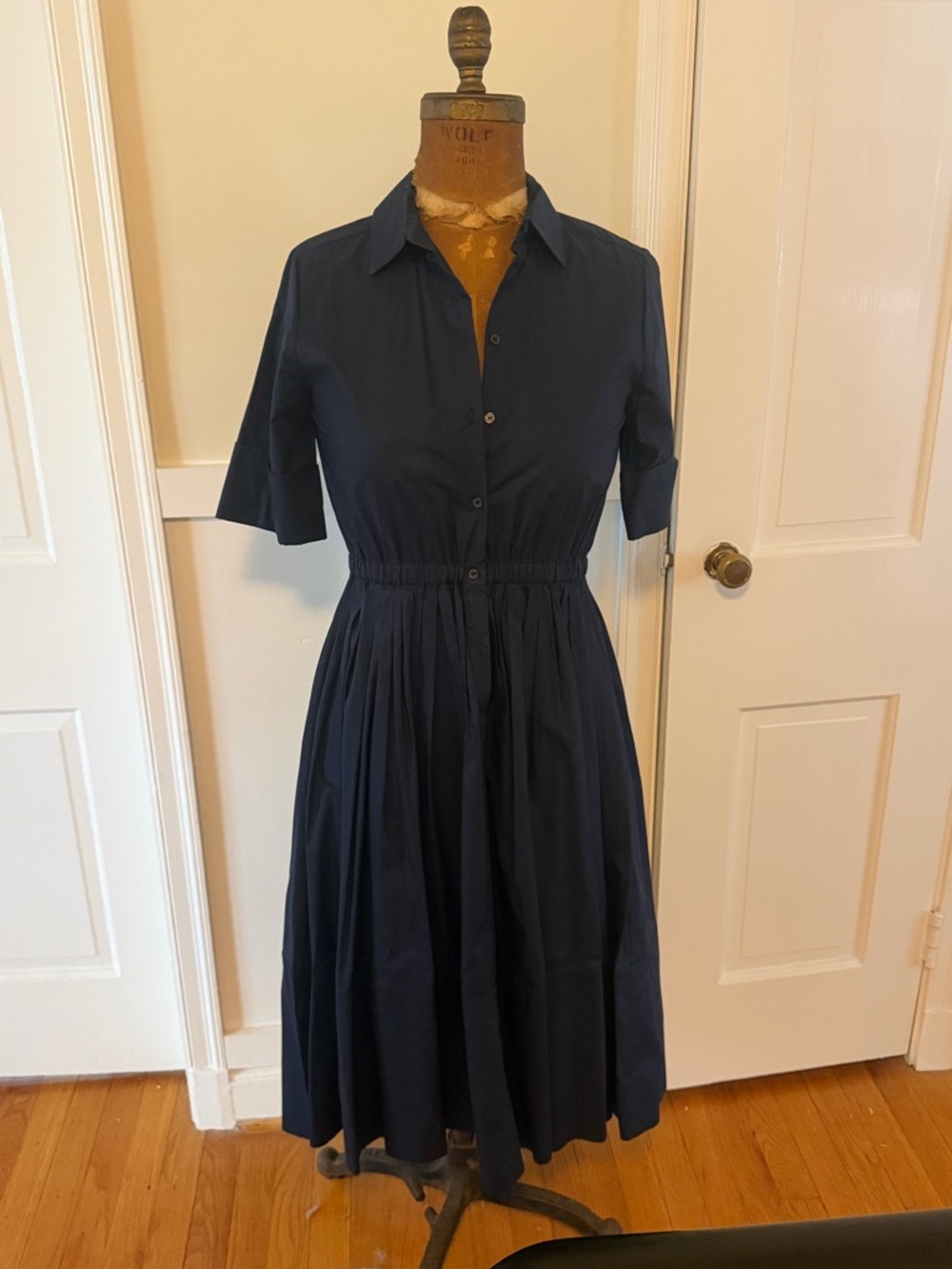 Joe Fresh Navy Button-Front Midi Shirt Dress